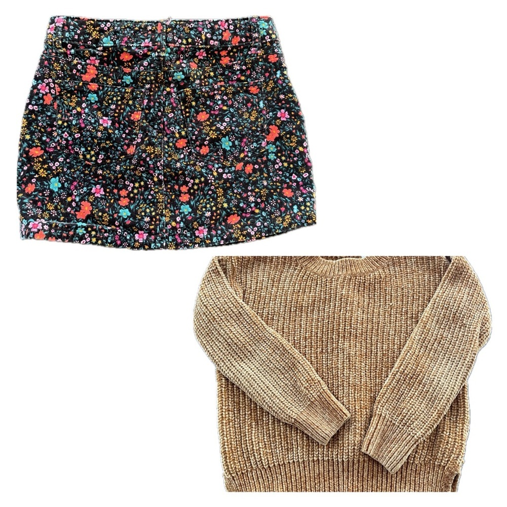 Pink Republic Tie Back‎ Sweater And Corduroy Floral Skirt Set